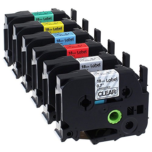 Caidi 6 Pack Combo Set 18mm Laminated P touch Label Tapes Compatible Brother P-touch TZ141 TZ241 TZ441 TZ541 TZ641 TZ741 TZ TZe Label Tape, 3/4 Inch x 26.2 Feet von Caidi