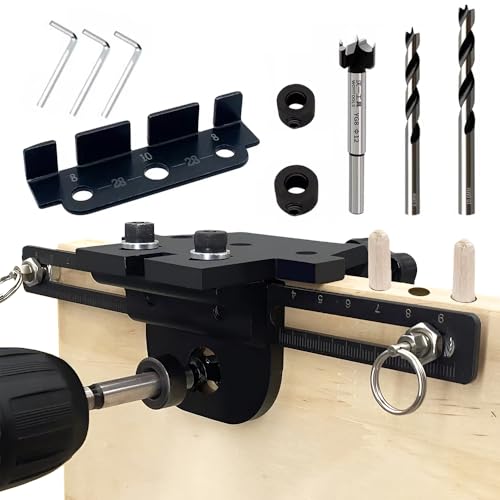 NEW 3-in-1 die Bohrschablone Möbelbau,Dübellöcher 8/10/15mm Holzdübel Bohrschablone Einstellbare Bohrführung Stanzer-Locator Tischlerwerkzeuge, mit Positionierter Querbalken für genaueres Stanzen. von Caiery