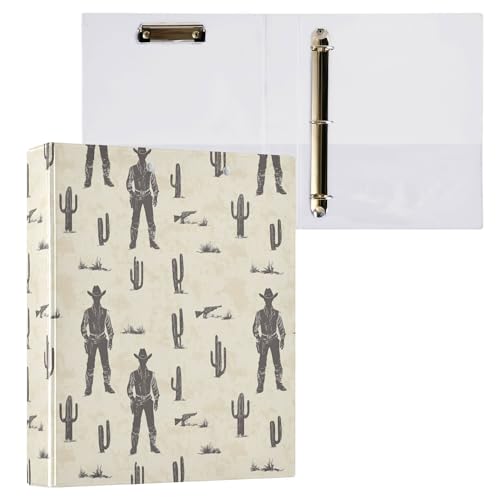 1 und 1/2 Zoll Notizbuch, 3 Ringe, Ordner für Studenten, mit Klemmbrett, Büroordner, Hardcover, 1 Packung, Western-Cowboy, Kaktusstiefel, Pistolensporen große Wildnis von Caihoyu