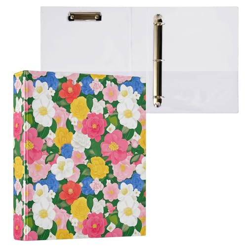 1 und 1/2 Zoll Ordner, runde Ringe, Collegebinder, für Studenten, mit Tascheneinband, ästhetischer Ordner, Hardcover, 2 Stück, Schönheit, Frühlingsblumen, Kamelie von Caihoyu