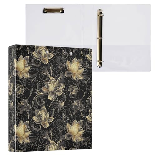 1 und 1/2 Zoll Ordner, runde Ringe, Schulbedarf mit Tascheneinband, Büroordner, 200 Blatt, 2 Stück, goldfarbene Blumen, Blumen von Caihoyu