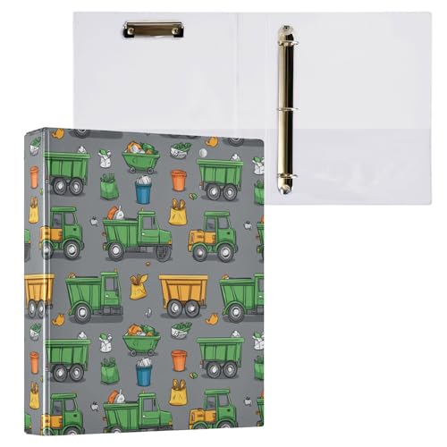 1 und 1/2 Zoll Ordner 3 Ringe Ordner für Schule mit Taschen Bürobedarf Hardcover 2 Pack Müllwagen Straßenreinigung LKW Mülleimer von Caihoyu