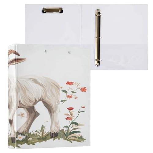 1 und 1/2 Zoll Ordner 3 Ringe für Briefgröße (27,9 x 21,6 cm) mit Klemmbrett, Büroordner, Hardcover, 2 Stück, Cartoon-Ziege, Weiß von Caihoyu
