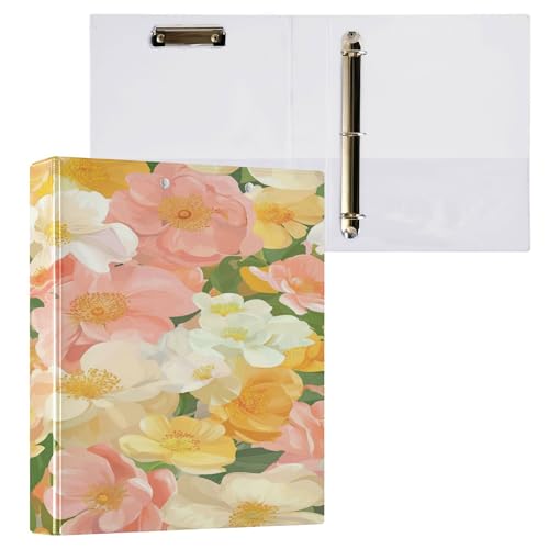 2,5 cm große Notizbuchordner, runde Ringe, Ordner für die Schule mit Klemmbrett, Bürobedarf, 200 Blatt, 2 Stück, Schönheit, Frühlingsblumen, Georgia-Rose von Caihoyu