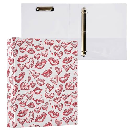 2,5 cm große Ordner, runde Ringe für Briefgröße (27,9 x 21,6 cm) mit Klemmbrett, Büroordner, Zubehör, 200 Blatt, 2 Stück, Valentinstag, sexy Lippen und Herzen von Caihoyu
