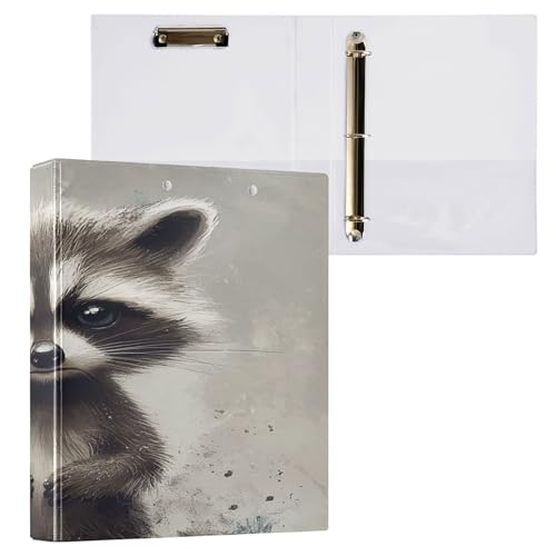 3,5 cm Notizbuch, 3 Ringe, Schulbedarf mit Klemmbrett, Büroordner, Hardcover, 1 Packung, niedlicher Waschbär trauert von Caihoyu