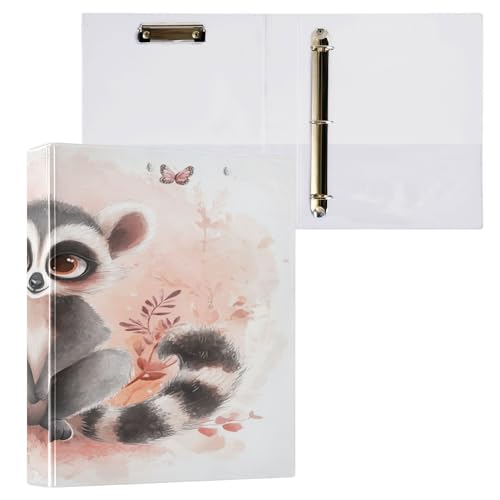 3,5 cm Ordner mit 3 Ringen, Schulordner mit Klemmbrett, ästhetischer Ordner, 200 Blatt, 1 Packung, Cartoon-Lemur-Blush von Caihoyu