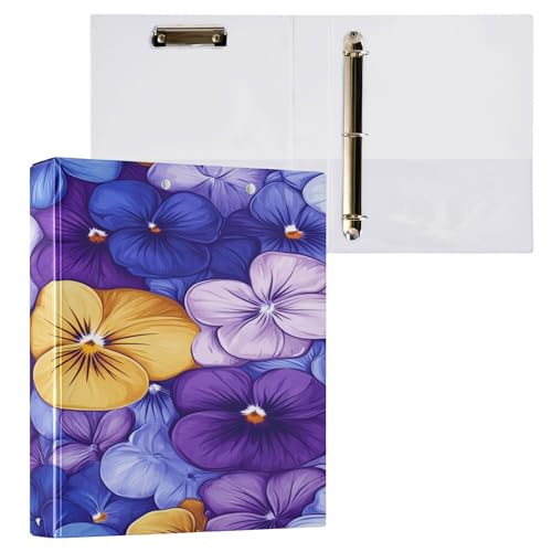 3,5 cm große Ordner mit 3 Ringen, Schulordner mit Tascheneinband, ästhetischer Ordner, Hardcover, 2 Stück, Schönheit, Frühlingsblumen, Illinois, Violett von Caihoyu