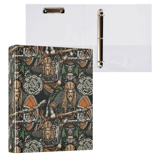 3,5 cm große Ordner mit drei Ringen, Schulbedarf, Ordner mit Taschen, ästhetischer Ordner, Hardcover, 2 Stück, buntes Wikinger-Vintage-Muster von Caihoyu