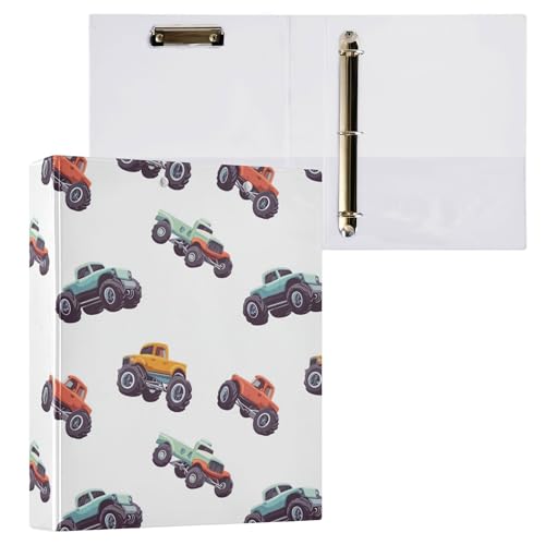 3,8 cm (1,5 Zoll) Notizbuch, 3,8 cm, 3,8 cm, Schulordner mit Klemmbrett, Bürobedarf, Hardcover, 2 Stück, LKW und Cartoon-Autos, Weiß von Caihoyu