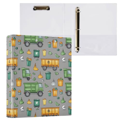 3,8 cm (1,5 Zoll) Notizbuch, 3 Ringe, Ordner für Studenten, mit Klemmbrett, sortierte Ordner, Hardcover, 2 Stück, Müllwagen, Straßenreinigung, LKW, Mülleimer von Caihoyu