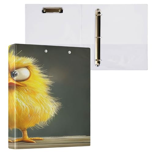 3,8 cm (1,5 Zoll) Notizbuch, 3 Ringe, Ordner für die Schule mit Innentaschen, ästhetischer Ordner, Hardcover, 2 Stück, Cartoon, lustiges Haustier, Huhn, neugierig von Caihoyu