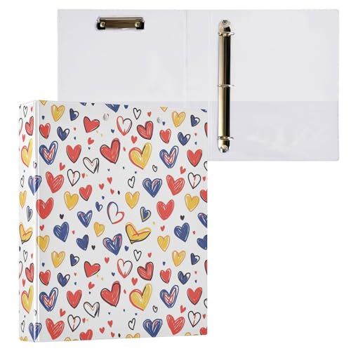 3,8 cm (1,5 Zoll) Notizbuch, runde Ringe, Ordner für Studenten, mit Klemmbrett, Bürobedarf, Hardcover, 2 Stück, Valentinstag, Liebesherzen von Caihoyu