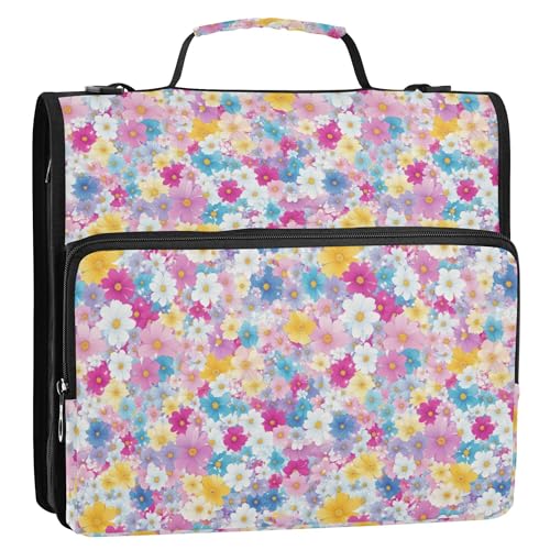 3,8 cm 3-Ring-Reißverschlussbuch mit Griff und abnehmbarem Schultergurt, Dokumentenmappe mit mehreren Taschen, Organizer für Mittelschule, Elterntag, schöne Blumen von Caihoyu