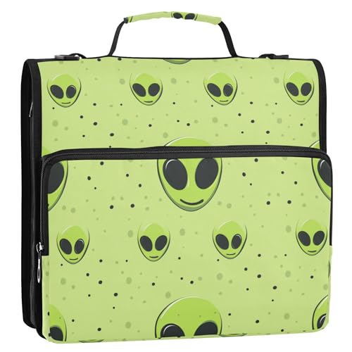 3,8 cm 3 Ringe Reißverschluss Ordner Organizer mit Griff Laege Kapazität Dokumentenmappe Organizer für Mittelschüler Aliens Kopf Salbeigrün von Caihoyu
