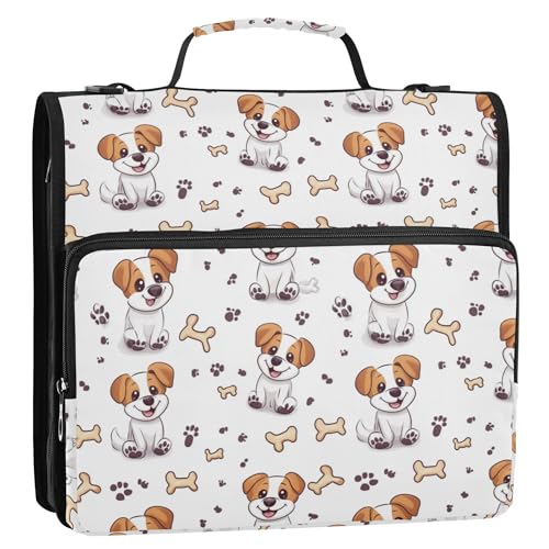 3,8 cm 3 Ringe Reißverschluss Ordner mit Gurt inklusive Reißverschlusstasche Dokumentenmappe Organizer für Büro Schule Niedliche Cartoon-Hunde von Caihoyu