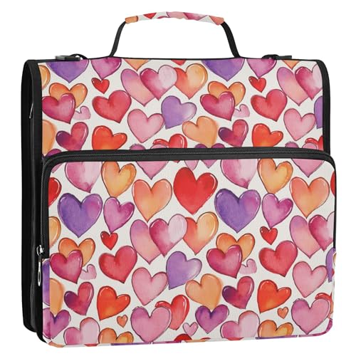 3,8 cm 3 Ringe Reißverschluss Ordner mit Schultergurt Laege Kapazität Dokumentenmappe Organizer für Büro Schule Valentinstag Liebe Herz von Caihoyu