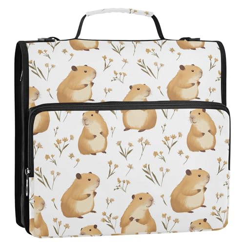 3,8 cm 3 Ringe stabiler Reißverschluss Ordner mit Griff Laege Kapazität Dokumentenmappe Organizer für Büro Schule Cute Capybara Weiß von Caihoyu