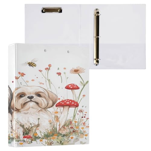 3,8 cm Notizbuch, 3,8 cm, Drei-Ring-Ordner für die Schule mit Innentaschen, Büro-Binderbedarf, 200 Blatt, 2 Stück, Cartoon-Shih Tzu Hunde, Weiß von Caihoyu