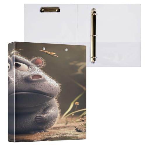 3,8 cm Notizbuch, 3 Ringe, Ordner für die Schule, mit Taschen, Büroordner, 200 Blatt, 2 Stück, niedliches Nilpferd trauert von Caihoyu