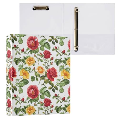 3,8 cm Notizbuch, runde Ringe, Schulbedarf, Ordner mit Innentaschen, Büroordner, 200 Blatt, 2 Stück, Schönheit, Frühlingsblumen, New York Rose von Caihoyu