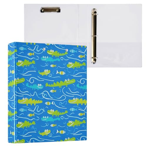 3,8 cm Ordner, drei Ringe, College-Ordner für Studenten, mit Taschen, sortierte Ordner, 200 Blatt, 2 Stück, Tiere, Krokodilblau von Caihoyu
