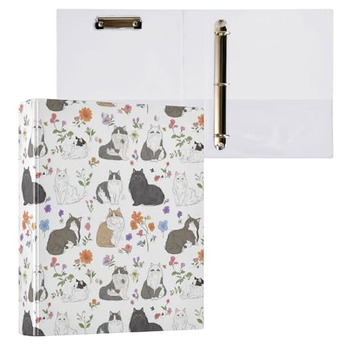 3,8 cm Ordner mit 3 Ringen, Schulordner mit Taschen, Büroordner, Hardcover, 2 Stück, niedliche Locken, Katzen, Weiß von Caihoyu