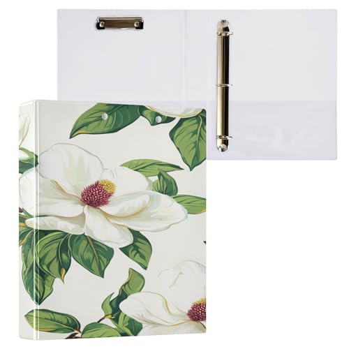 3,8 cm Ordner mit 3 Ringen, für Studenten, mit Klemmbrett, Bürobinderbedarf, 200 Blatt, 2 Stück, Schönheit, Frühlingsblumen, Louisiana, Magnolie von Caihoyu