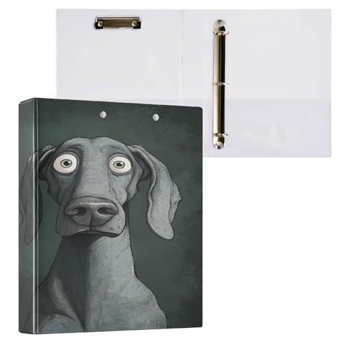 3,8 cm Ordner mit 3 Ringen, für Studenten, mit Tascheneinband, Büroordner, Zubehör, 200 Blatt, 2 Stück, Cartoon, lustig, Weimaraner, Hunde, Angst von Caihoyu