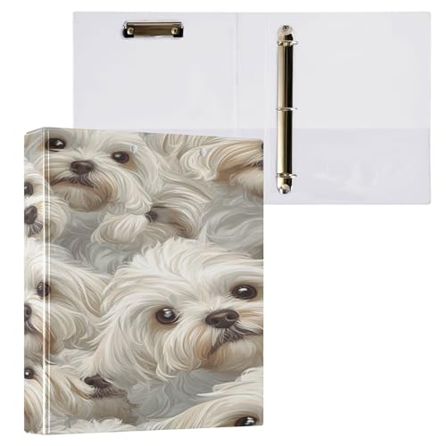 3,8 cm Ringbuch für Studenten, mit Klemmbrett, ästhetischer Ordner, Hardcover, 2 Stück, lustige Malteser-Hunde, ein Fluss 3,8 cm Ringbuch für Studenten, mit Klemmbrett, ästhetischer Ordner, Hardcover, 2 Stück, lustige Malteser-Hunde, ein Fluss von Caihoyu