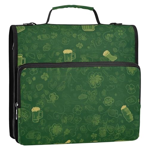 3,8 cm Ringbuch mit 3 Ringen, Reißverschluss mit Griff und abnehmbarem Schultergurt, Dokumentenmappe mit mehreren Taschen, Organizer für Schule, St. Patrick's Day von Caihoyu