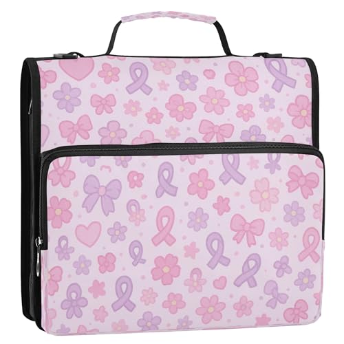 3,8 cm Ringbuch mit 3 Ringen, Reißverschluss mit Griff und abnehmbarem Schultergurt, inklusive Reißverschlusstasche, tragbares Portfolio für Mittelschule, rosa florales herzförmiges nahtloses Muster 3,8 cm Ringbuch mit 3 Ringen, Reißverschluss mit Griff und abnehmbarem Schultergurt, inklusive Reißverschlusstasche, tragbares Portfolio für Mittelschule, rosa florales herzförmiges nahtloses Muster von Caihoyu
