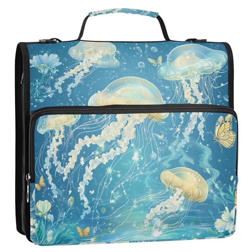 3,8 cm Ringbuch mit 3 Ringen, extra Taschen mit Gurt, leicht zu transportieren, Dokumentenordner, Organizer, geeignet für Mittelschule, Cartoon-Quallen und Fluss 3,8 cm Ringbuch mit 3 Ringen, extra Taschen mit Gurt, leicht zu transportieren, Dokumentenordner, Organizer, geeignet für Mittelschule, Cartoon-Quallen und Fluss von Caihoyu