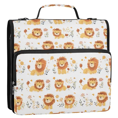 3,8 cm Ringbuch mit 3 Ringen, extra Taschen mit Schultergurt, mehrere Taschen, Schulbedarf, Organizer für Schule/Büro, Cartoon, niedlicher Löwe, Weiß 3,8 cm Ringbuch mit 3 Ringen, extra Taschen mit Schultergurt, mehrere Taschen, Schulbedarf, Organizer für Schule/Büro, Cartoon, niedlicher Löwe, Weiß von Caihoyu