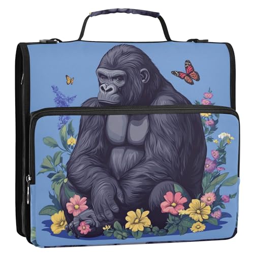 3,8 cm Ringbuch mit 3 Ringen, mit Reißverschluss, inklusive Reißverschlusstasche, Reißverschluss-Portfolio für Mittelschüler, Cartoon, Gorilla, Königsblau 3,8 cm Ringbuch mit 3 Ringen, mit Reißverschluss, inklusive Reißverschlusstasche, Reißverschluss-Portfolio für Mittelschüler, Cartoon, Gorilla, Königsblau von Caihoyu