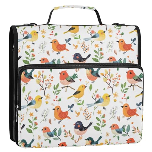 3,8 cm Ringbuch mit 3 Ringen und extra Taschen mit Griff und abnehmbarem Schultergurt, einfach zu tragen, Portfolio-Ordner, geeignet für Mittelschule, Cartoon, süßer Vogel, Weiß 3,8 cm Ringbuch mit 3 Ringen und extra Taschen mit Griff und abnehmbarem Schultergurt, einfach zu tragen, Portfolio-Ordner, geeignet für Mittelschule, Cartoon, süßer Vogel, Weiß von Caihoyu