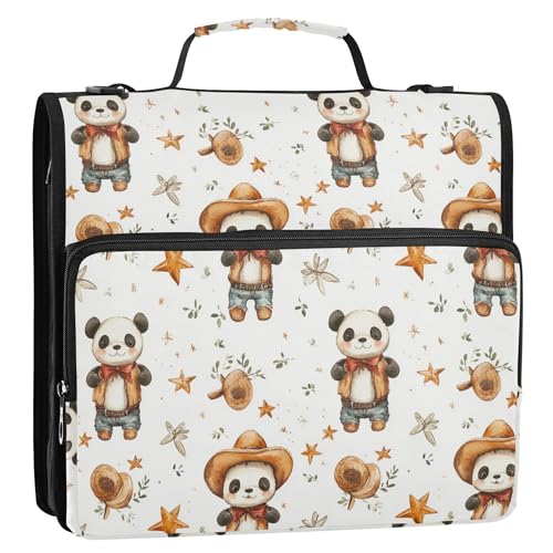 3,8 cm Ringbuch mit 3 Ringen und extra Taschen mit Griff und abnehmbarem Schultergurt, einfach zu tragen, Schulbedarf, Organizer für Mittelschüler, Panda, Cowboy, primitiver Charme von Caihoyu