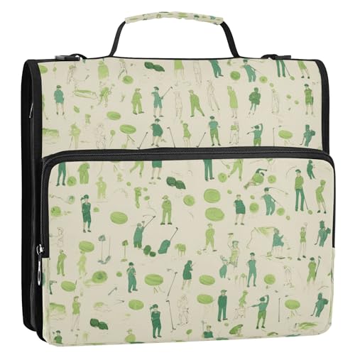 3,8 cm Ringbuch mit 3 Ringen und extra Taschen mit Gurt, mehrere Taschen, Schulbedarf, Organizer für Büro, Schule, kleine Strichzeichnungen von Golfern und 3,8 cm Ringbuch mit 3 Ringen und extra Taschen mit Gurt, mehrere Taschen, Schulbedarf, Organizer für Büro, Schule, kleine Strichzeichnungen von Golfern und von Caihoyu