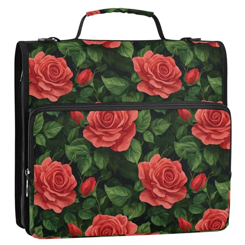 3,8 cm Ringbuch mit 3 Ringen und extra Taschen mit Riemen, mehrere Taschen, Dokumentenmappe, Organizer für Schule und Büro, USA, Rose, Schönheit, Sommerblumen von Caihoyu