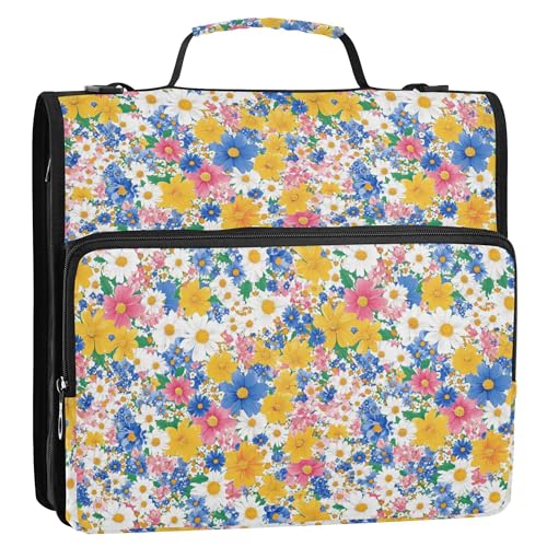 3,8 cm Ringbuch mit 3 Ringen und extra Taschen mit Schultergurt, leicht zu transportieren, Dokumentenmappe, Organizer für Mittelschüler, Schönheit, Frühling, bunte Blumen von Caihoyu