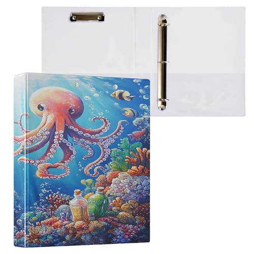3,8 cm große Notizbuchordner, runde Ringe, Ordner für die Schule, mit Taschen, sortierte Ordner, 200 Blatt, 2 Stück, einige große Tiere, Meer von Caihoyu