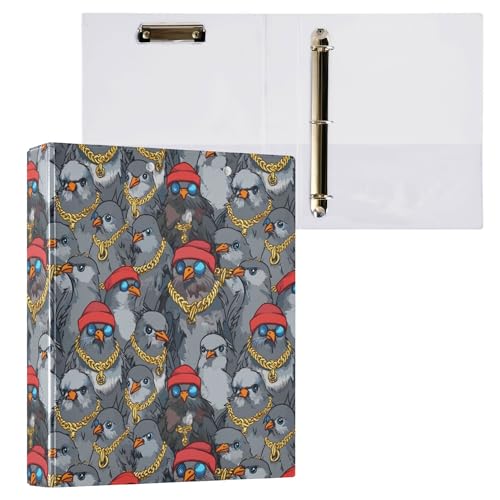 3,8 cm große Ordner mit 3 Ringen, College-Ordner für Studenten mit Taschen, Büroordner, Hardcover, 2 Stück, coole Tauben-Gangster von Caihoyu