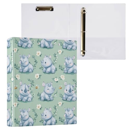 3,8 cm große Ordner mit 3 Ringen, für Briefgröße (27,9 x 21,6 cm) mit Taschen, Büroordner, 200 Blatt, 2 Stück, niedliches Nashorn, Grün von Caihoyu