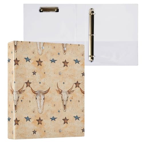 3,8 cm große Ordner mit 3 Ringen für Briefgröße (27,9 x 21,6 cm) mit Klemmbrett, Bürobedarf, 200 Blatt, 2 Stück, Western Cowboy, Kuh, Totenkopf, primitiver Anhänger von Caihoyu