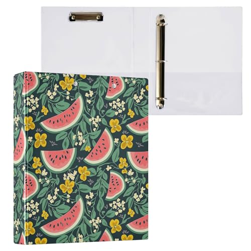 3,8 cm große Ordner mit drei Ringen für die Schule mit Klemmbrett, Büroordner, 200 Blatt, 2 Stück, Wassermelonenscheiben, Blätter, Blumen von Caihoyu