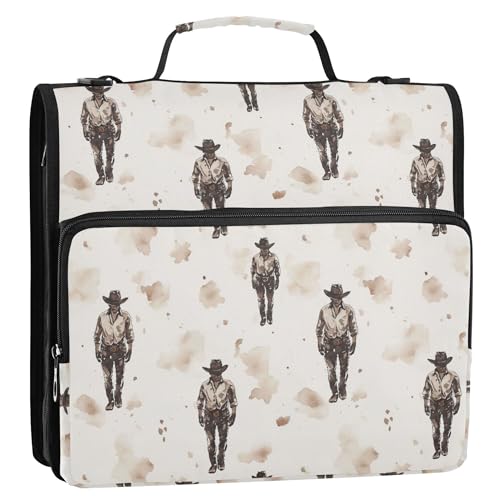 3,8 cm großer 3-Ringordner mit Reißverschluss und Schultergurt, Portfolio-Organizer für Mittelschüler, Panda, Cowboy, primitiver Charme von Caihoyu