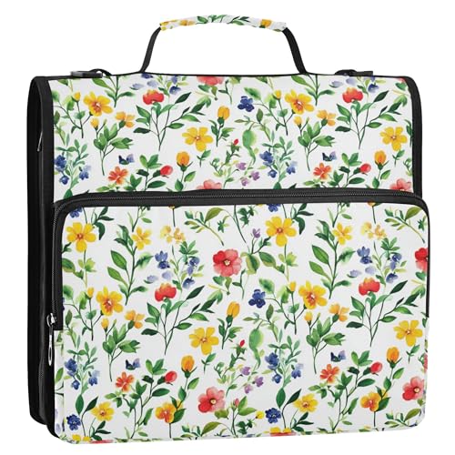 3,8 cm großer Organizer mit 3 Ringen und Griff und abnehmbarem Schultergurt, mehrere Taschen, Dokumentenmappe, Organizer für Mittelschüler, Alberta, Wildrose, Schönheit, Sommerblumen von Caihoyu