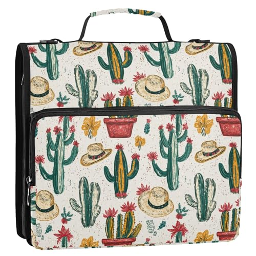3,8 cm großer Organizer mit 3 Ringen und Griff und abnehmbarem Schultergurt, mehrere Taschen, Dokumentenmappe, Organizer für Schule/Büro, Western-Cowboy, Boho, Kaktus, primitiver Charm, funkelnd von Caihoyu