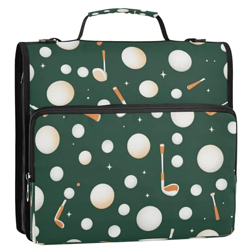 3,8 cm großer Organizer mit 3 Ringen und Schultergurt und Griff, inklusive Reißverschlusstasche, Dokumentenmappe, Organizer, geeignet für Mittelschule, nahtloses Golfmuster von Caihoyu
