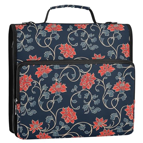 3,8 cm großer Organizer mit 3 Ringen und Schultergurt und Griff, mehrere Taschen, Dokumenten-Organizer, geeignet für Mittelschule, Rot, traditionelles Blumenmuster 3,8 cm großer Organizer mit 3 Ringen und Schultergurt und Griff, mehrere Taschen, Dokumenten-Organizer, geeignet für Mittelschule, Rot, traditionelles Blumenmuster von Caihoyu